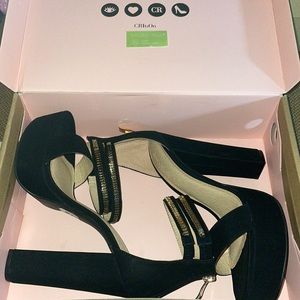 Black satin strap heel